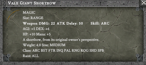 VALE GIANT SHORTBOW in-game item card